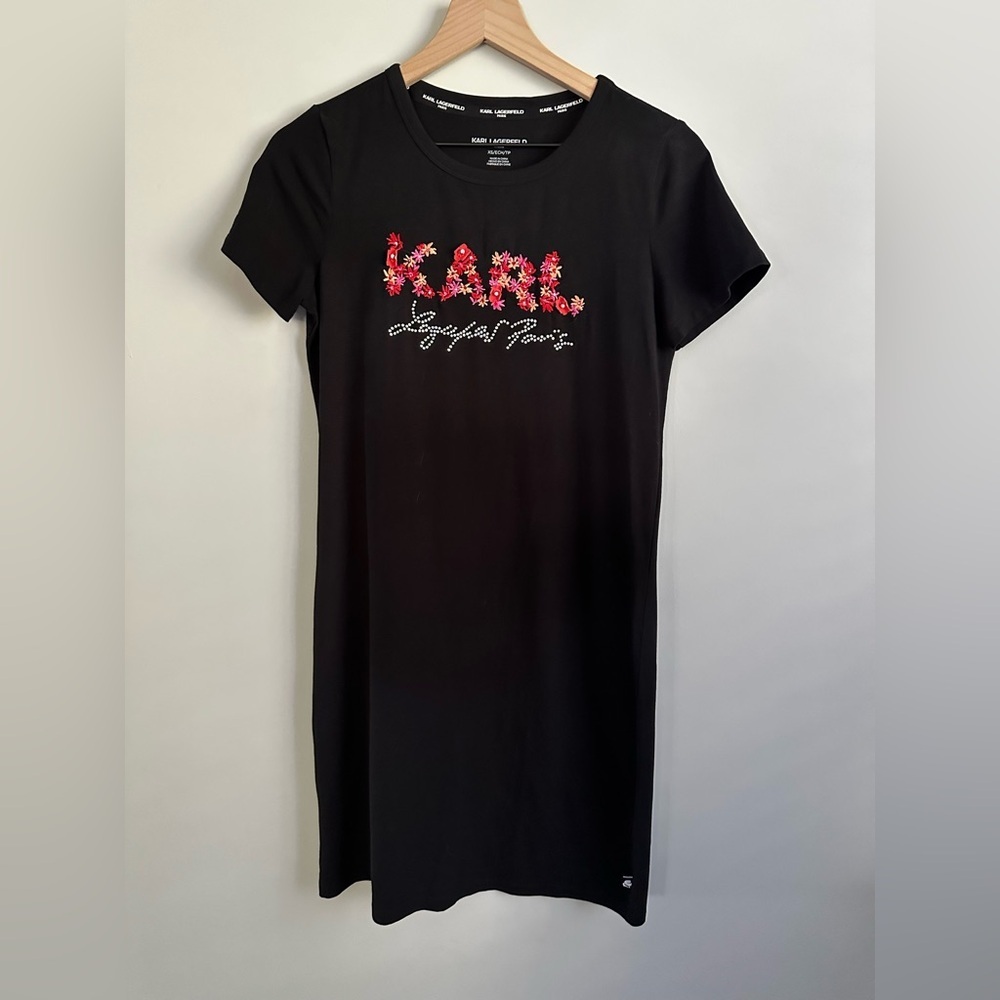 Karl Lagerfeld Black Dress with Pink Accents - Picture 3 of 5